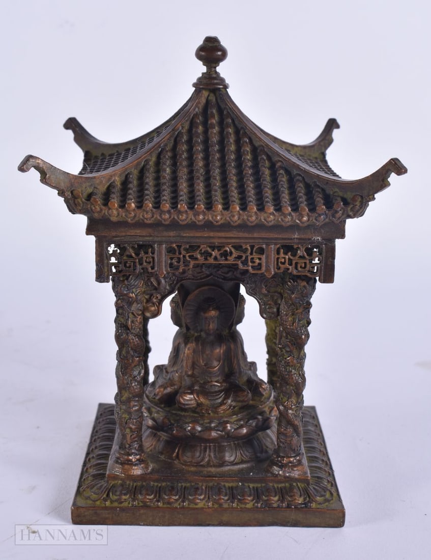 A CHINESE BRONZE BUDDHA SHRINE. 15 cm high. (1 of 6)