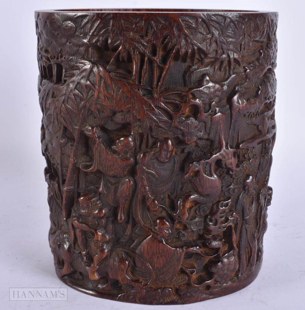 A CHINESE BAMBOO BITONG BRUSH POT. 16.5 cm high.: A CHINESE BAMBOO BITONG BRUSH POT. 16.5 cm high.