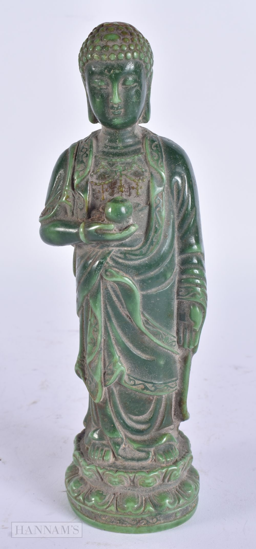 A CHINESE JADE TYPE BUDDHA. 18 cm high. (1 of 5)