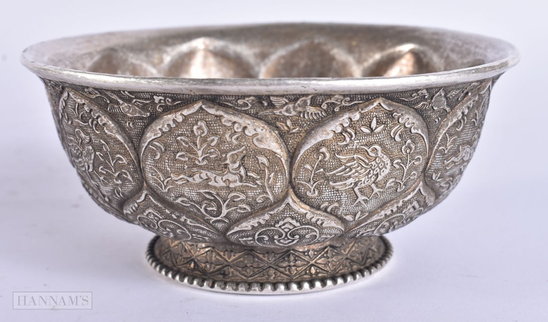 A CHINESE WHITE METAL BOWL. 12 cm wide. (1 of 4)