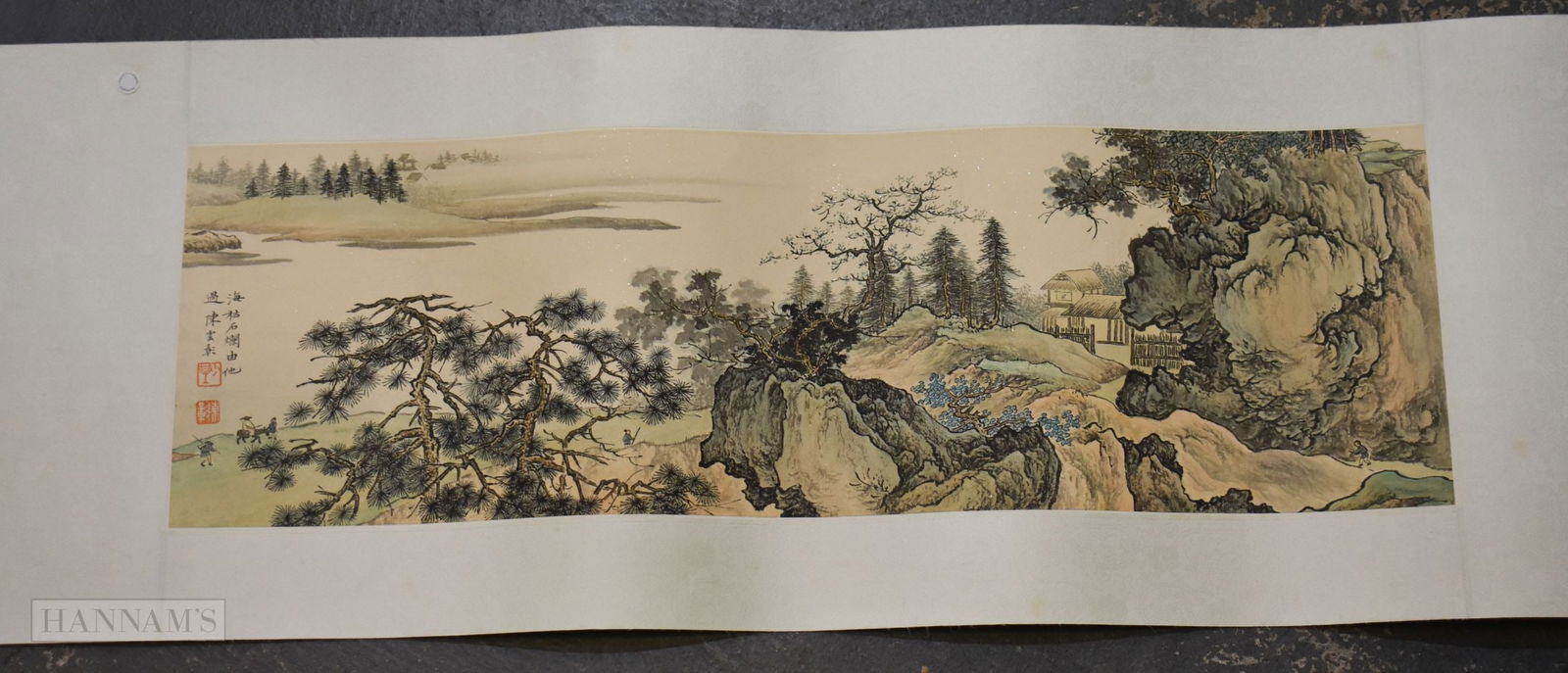 Chinese School (Late Qing/Republic) Watercolour scroll, landscape. 113 cm x 33 cm. (1 of 7)