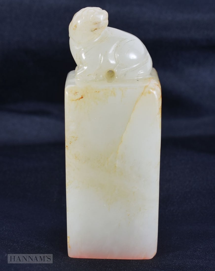 A CHINESE QING DYNASTY RUSSET JADE BEAST SEAL. 6.5 cm high. (1 of 5)