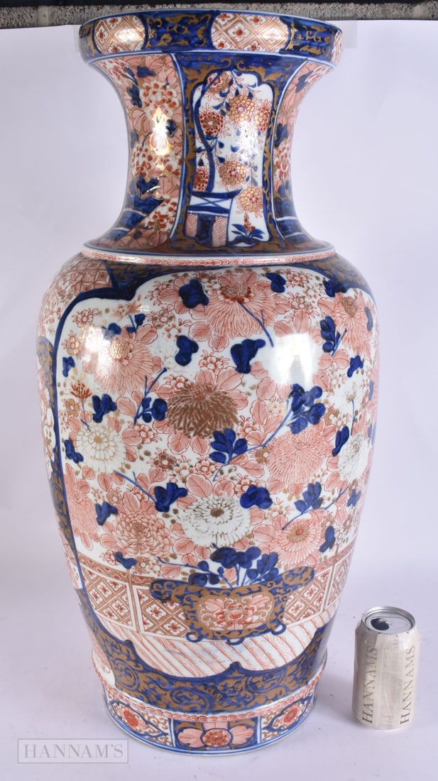 A VERY LARGE 19TH CENTURY JAPANESE MEIJI PERIOD IMARI PORCELAIN VASE painted with flowers, gardens a (1 of 8)
