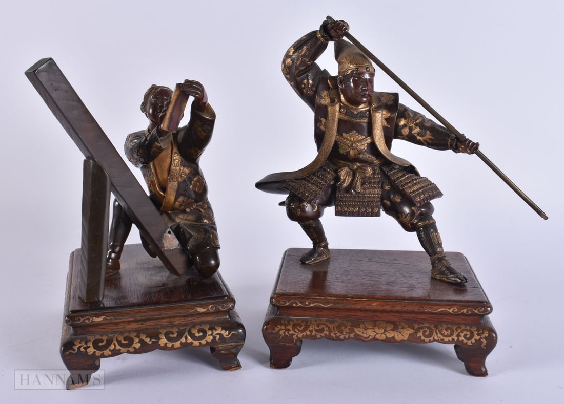 A PAIR OF 19TH CENTURY JAPANESE MEIJI PERIOD BRONZE FIGURES BY Miyao. Largest 19 cm x 12 cm (largest (1 of 12)