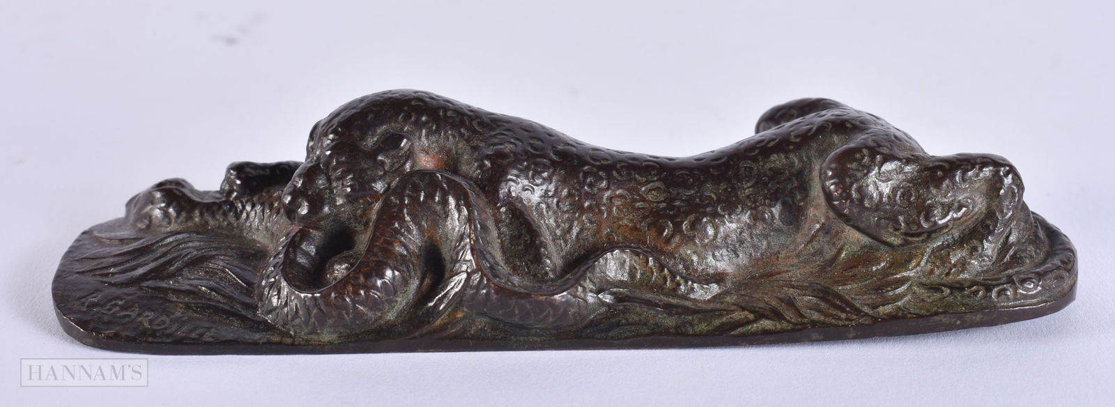 Rene Gardille (1889 to 1938) Bronze, Panther and snake. 11.5 cm wide.: Rene Gardille (1889 to 1938) Bronze, Panther and snake. 11.5 cm wide.