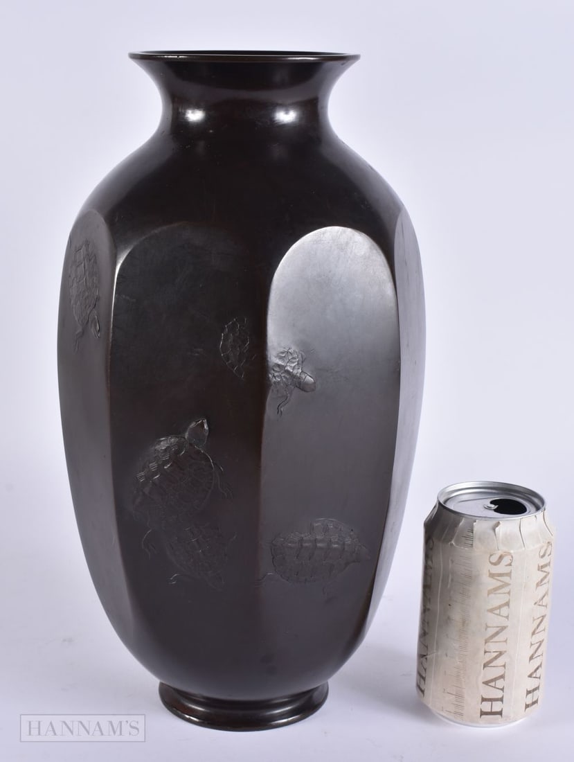 A LARGE 19TH CENTURY JAPANESE MEIJI PERIOD BRONZE VASE decorated in relief with tortoises. 33 cm x 1: A LARGE 19TH CENTURY JAPANESE MEIJI PERIOD BRONZE VASE decorated in relief with tortoises. 33 cm x 13 cm.