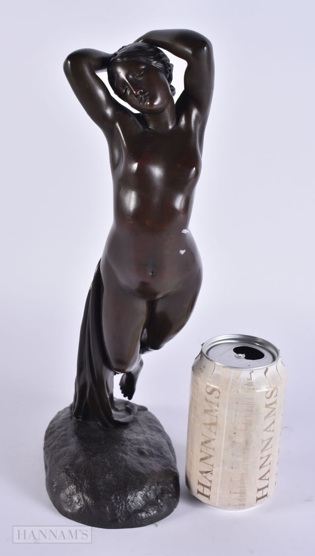 French School (C1910) Bronze, Nude female. 33 cm x 14cm.: French School (C1910) Bronze, Nude female. 33 cm x 14cm.
