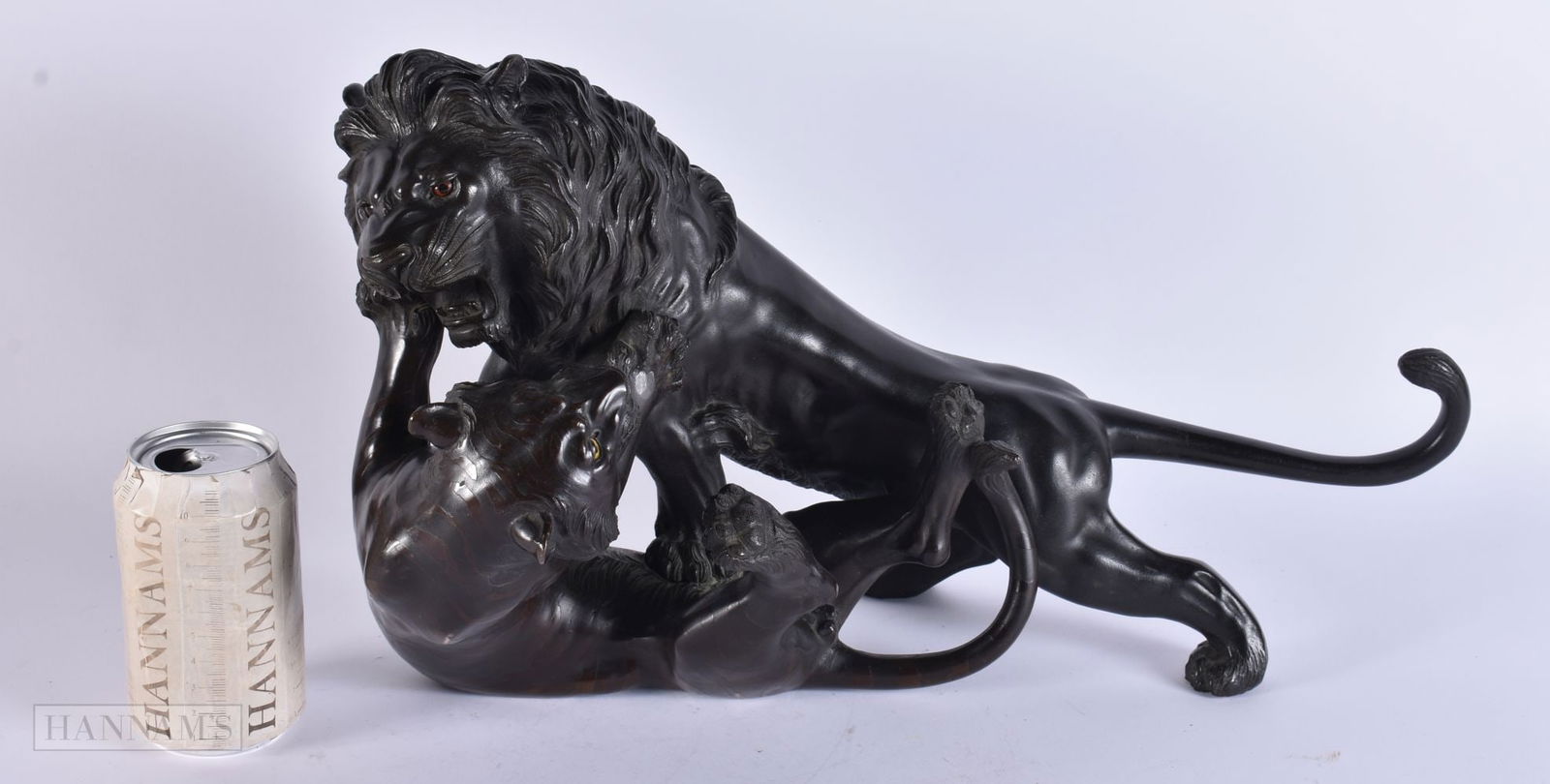 A LARGE 19TH CENTURY JAPANESE MEIJI PERIOD BRONZE TIGER AND LION OKIMONO. 44 cm x 25 cm. (1 of 8)