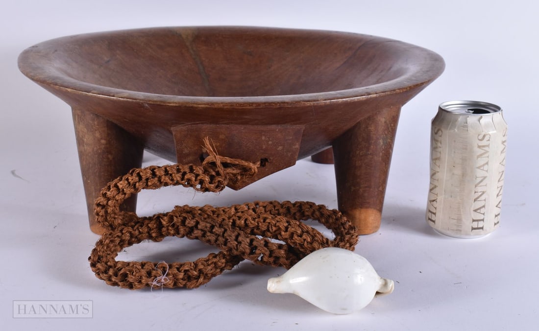 A LARGE TRIBAL FIJIAN CARVED WOOD PRESENTATION KAVA BOWL with 1960s inscription, presented to Sir De (1 of 6)