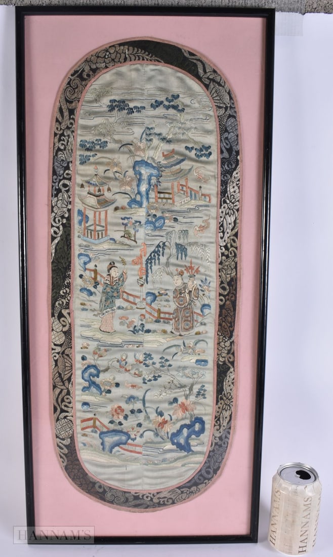 A LARGE EARLY 20TH CENTURY CHINESE EMBROIDERED SILK PANEL Late Qing. 70 cm x 30 cm. (1 of 7)