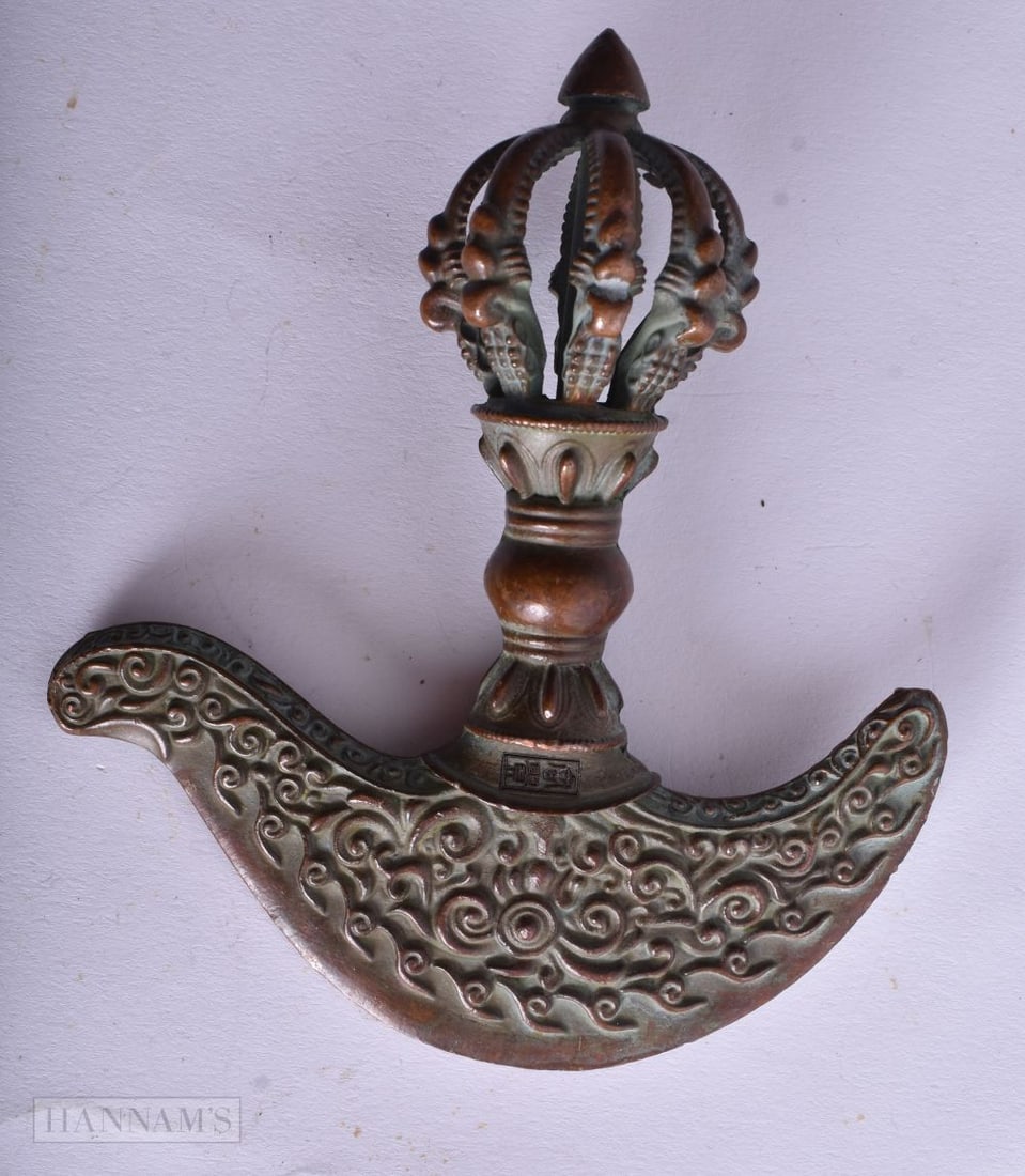 A Bronze Tibetan Kartika ceremonial knife. 12cm x 10cm. WE ARE UNABLE TO OFFER IN HOUSE SHIPPING O (1 of 3)