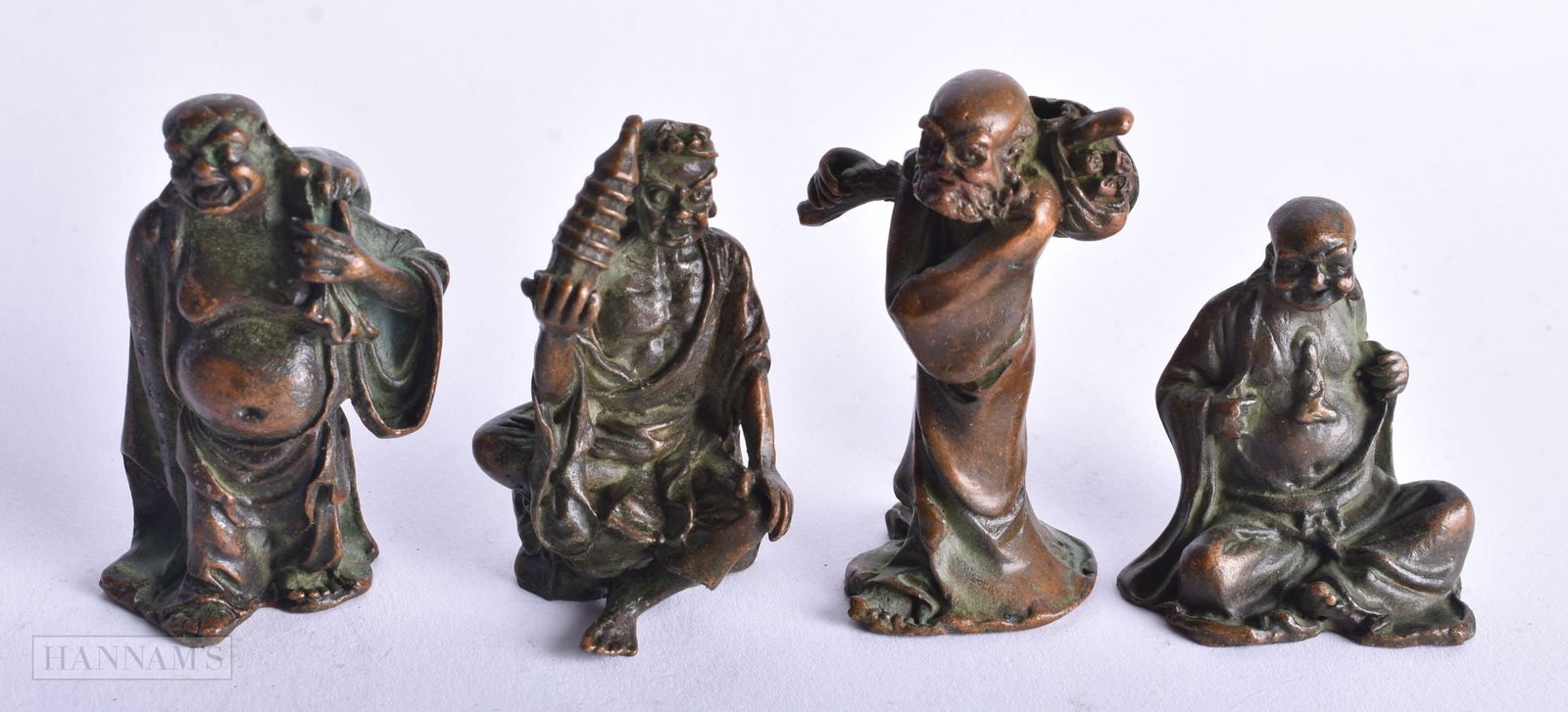 Four Bronze Chinese Figures. Largest 5.5 cm x 3.8cm x 2.3cm, total weight 287.1g (4) (1 of 4)