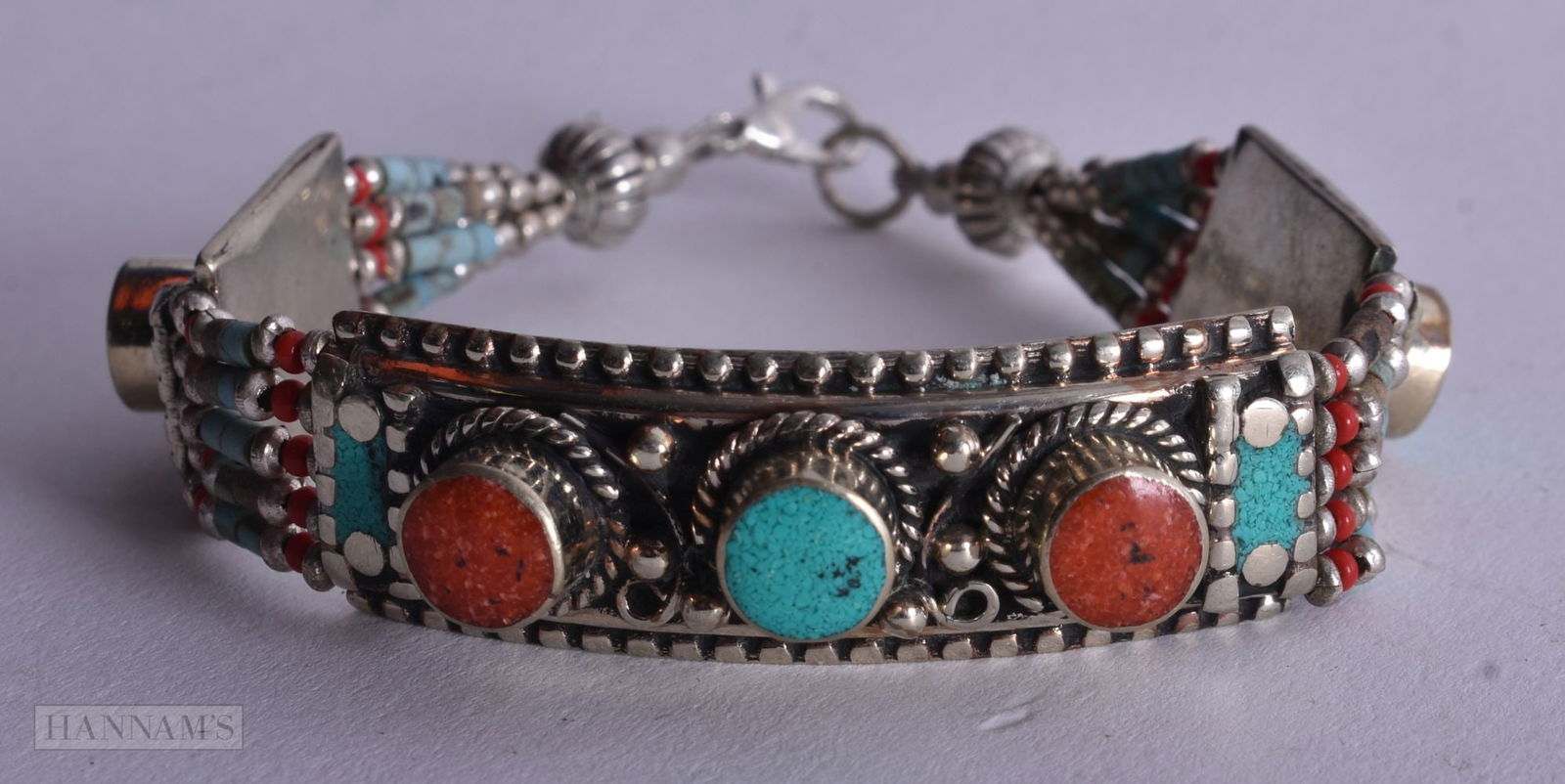 A Tibetan Style Hardstone Bracelet. 19cm long, weight 41g (1 of 4)