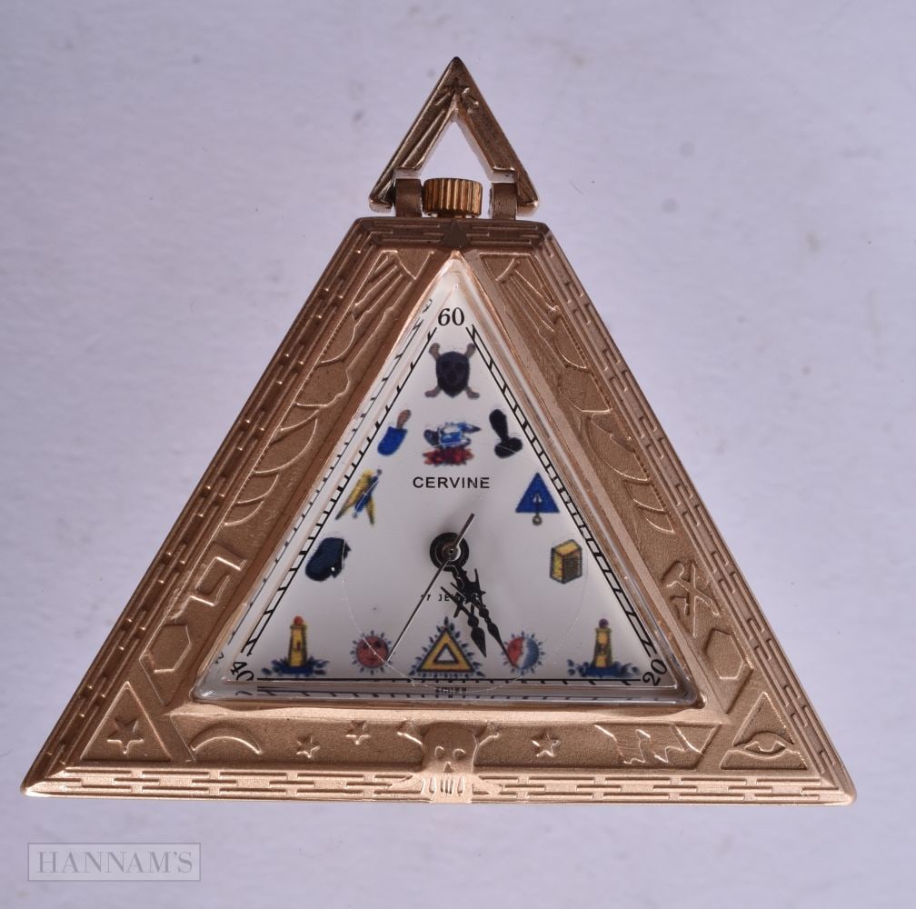 A Silver Gilt Cased Masonic Pocket Watch. Working, Stamped 925, 4.9cm x 5.5 cm: A Silver Gilt Cased Masonic Pocket Watch. Working, Stamped 925, 4.9cm x 5.5 cm