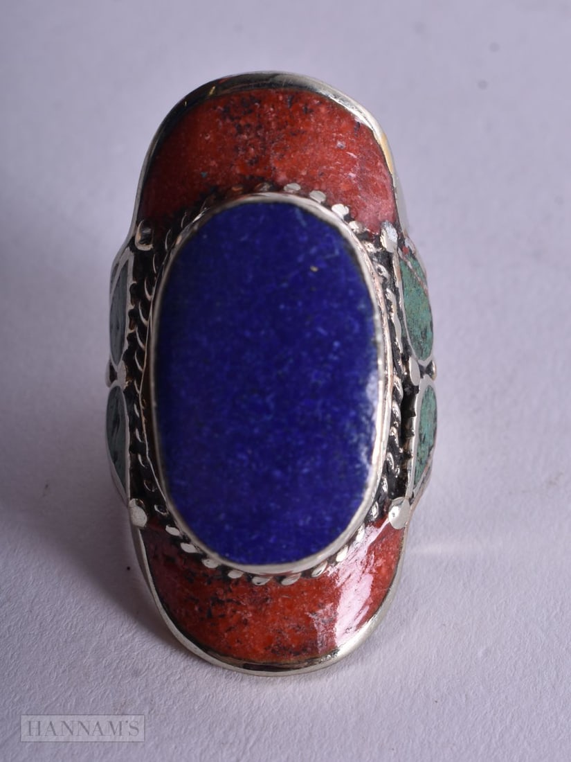 A Tibetan Style Hardstone Ring, Size S, weight 23g (1 of 3)