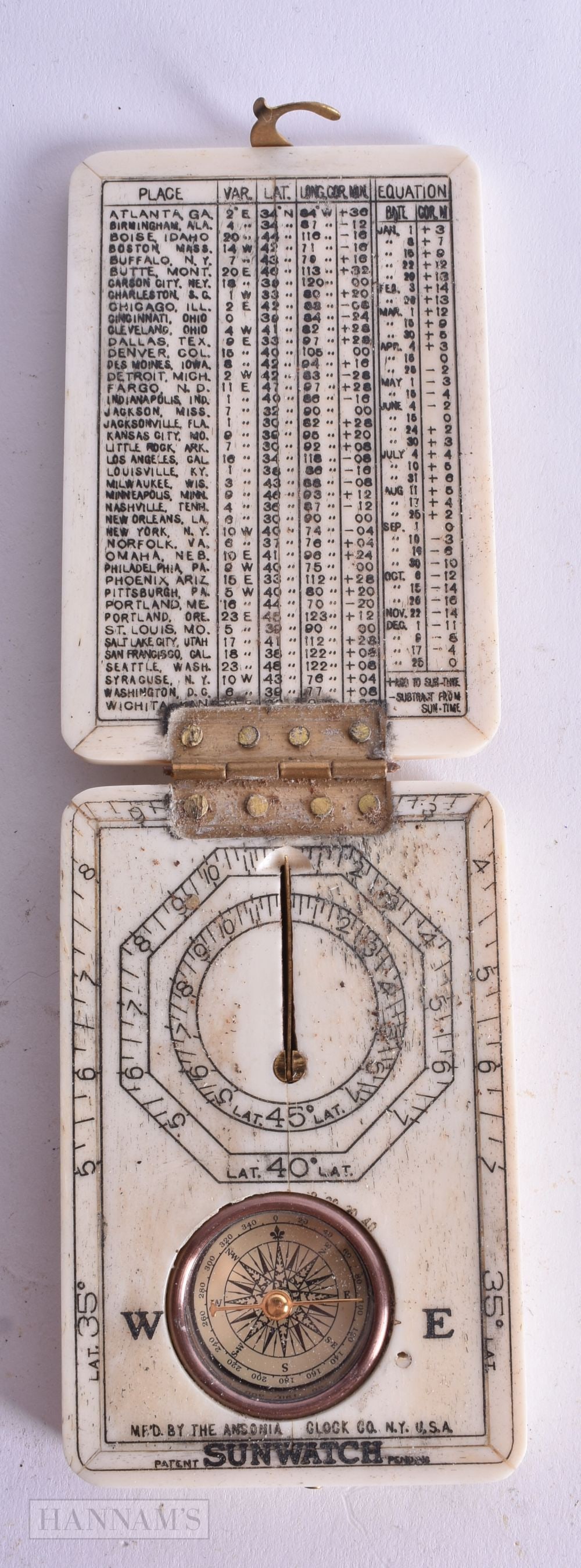 A Bone Compass. 9.1cm x 6cm x 1.8cm, weight 163g: A Bone Compass. 9.1cm x 6cm x 1.8cm, weight 163g