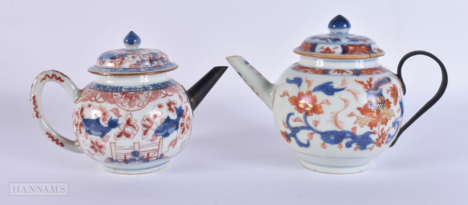 TWO 18TH CENTURY CHINESE EXPORT IMARI PORCELAIN TEAPOTS Qianlong. 15 cm wide. (2) (1 of 6)