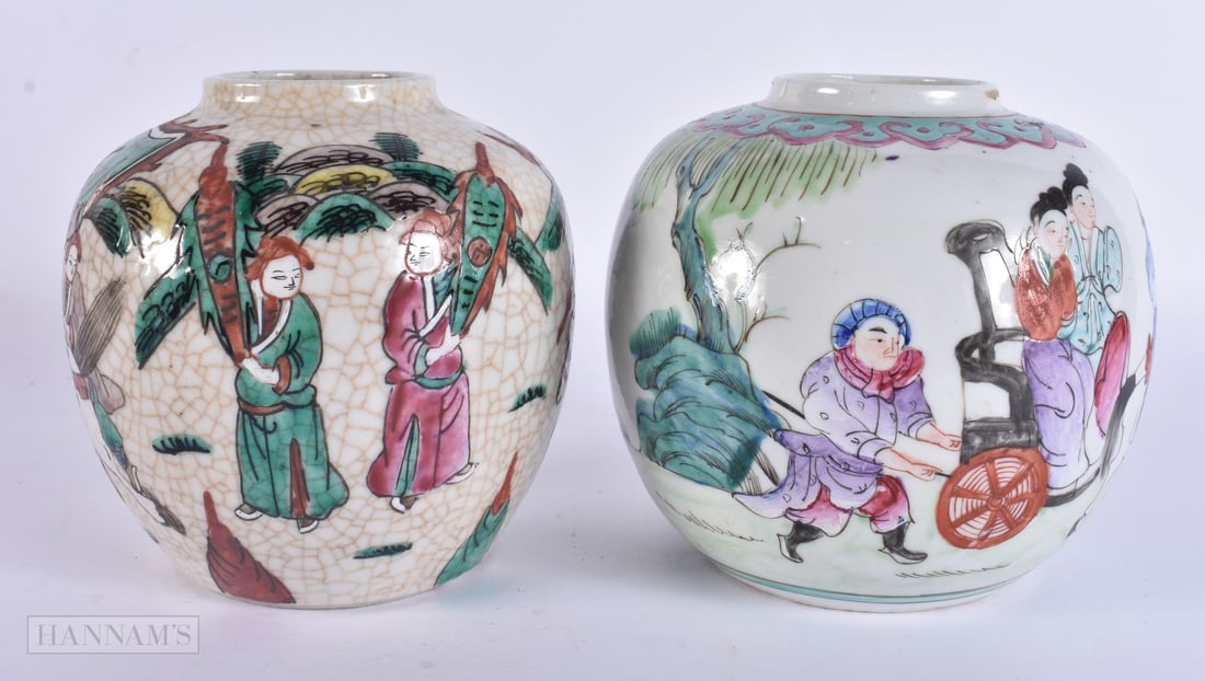 TWO EARLY 20TH CENTURY CHINESE PORCELAIN GINGER JARS Late Qing. 14cm x 12 cm. (2) (1 of 5)