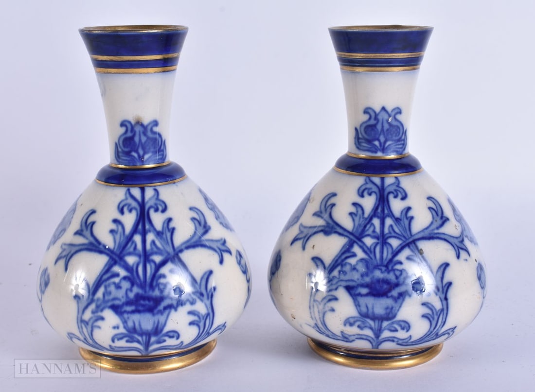 A PAIR OF ART NOUVEAU MACINTYRE VASES. 13.75 cm high.: A PAIR OF ART NOUVEAU MACINTYRE VASES. 13.75 cm high.