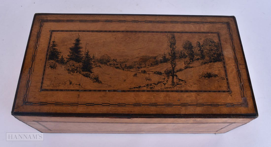 AN ANTIQUE SATINWOOD PEN WORK BOX. 25 cm wide.: AN ANTIQUE SATINWOOD PEN WORK BOX. 25 cm wide.