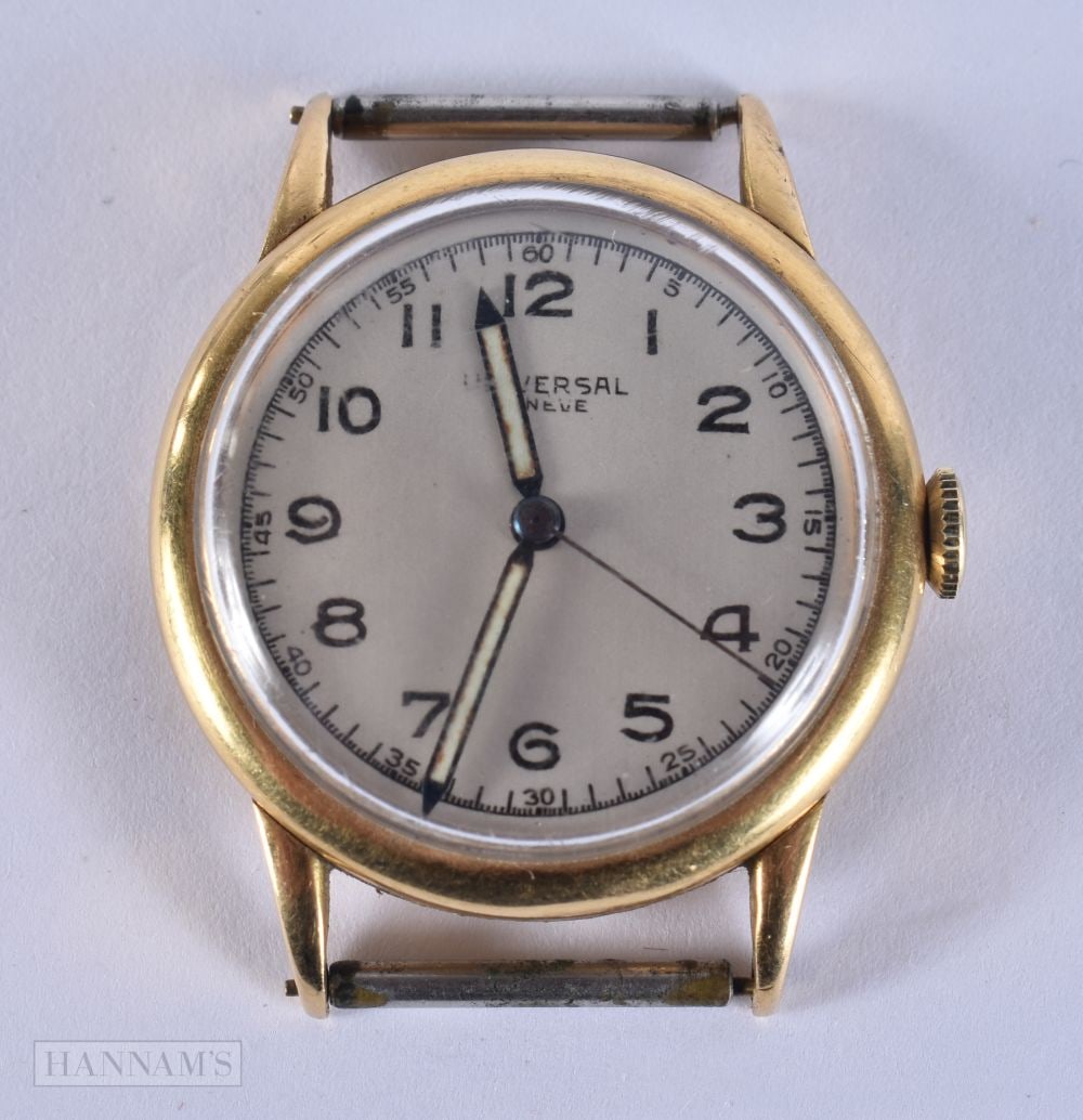 AN 18CT GOLD UNIVERSAL WATCH. Working. 28 grams. 3.25 cm wide. (1 of 3)