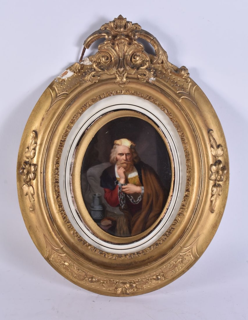 AN UNUSUAL LATE 19TH CENTURY GERMAN PORCELAIN PLAQUE painted with a chained male. 34 cm x 24 cm, pla (1 of 5)
