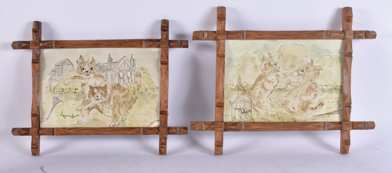 Attributed to Louis Wain (1860-1939) Pair, Watercolours, Mischievous cats. 30 cm x 24.5 cm, image 20 (1 of 7)