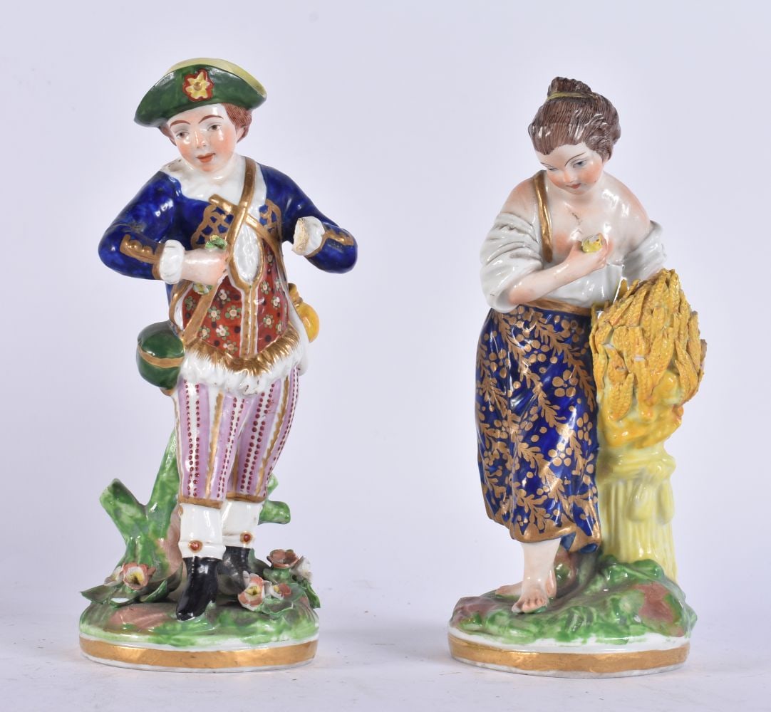 A PAIR OF 19TH CENTURY DERBY PORCELAIN FIGURES. 18 cm high. (1 of 4)