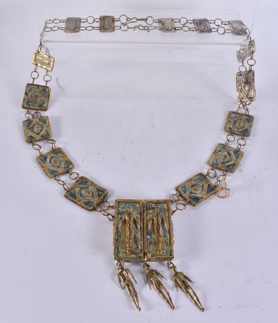 A DESIGNER BRUTALIST MEXICAN BRONZE NECKLACE by Amando Lozano Ramirez. 68 cm long. (1 of 4)