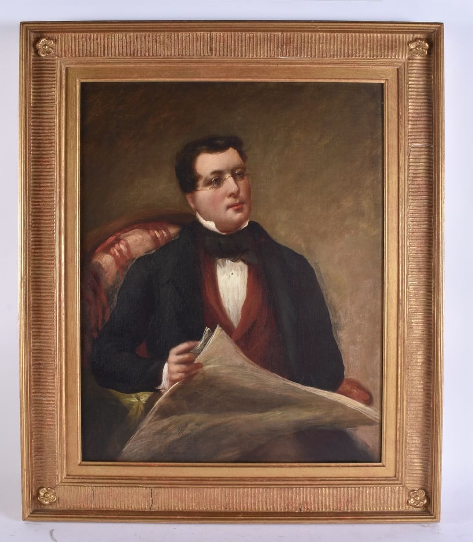 British School (19th Century) Oil on canvas, Male holding deeds. 64 cm x 54 cm, image 49 cm x 40 cm. (1 of 5)