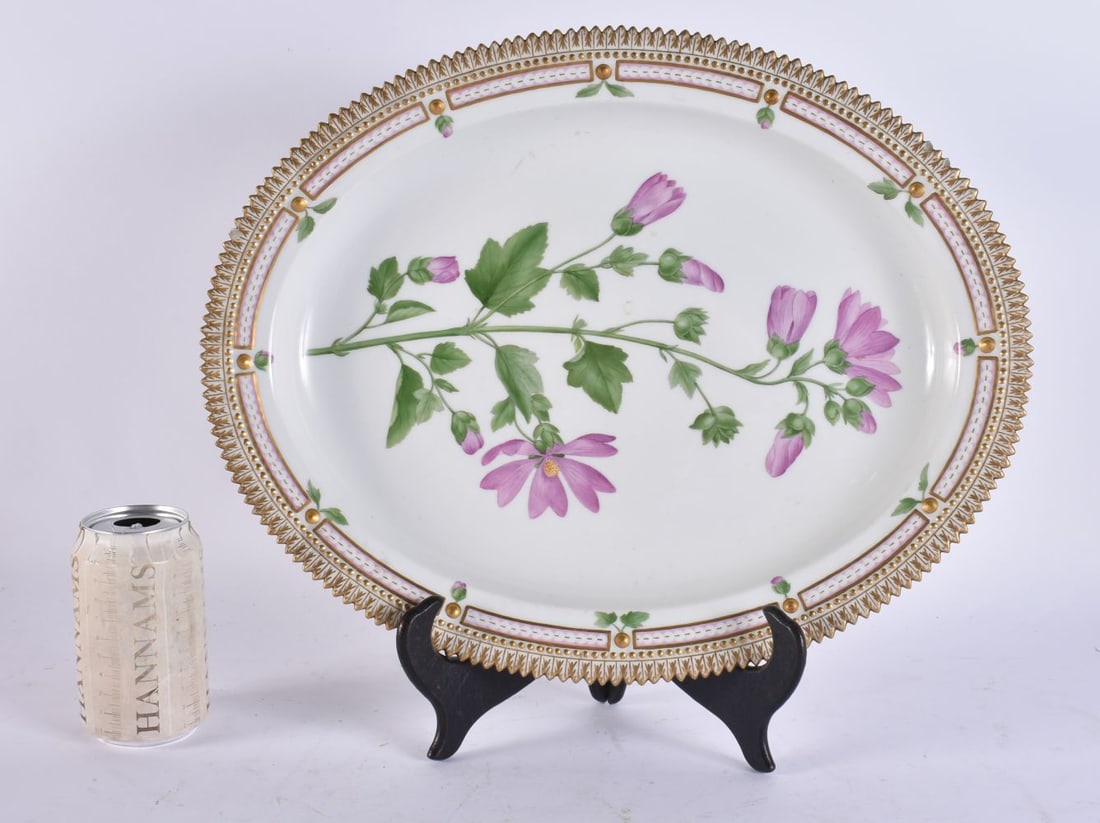 A LARGE COPENHAGEN FLORA DANICA PORCELAIN BOTANICAL PLATTER. 40 cm x 32 cm. (1 of 7)