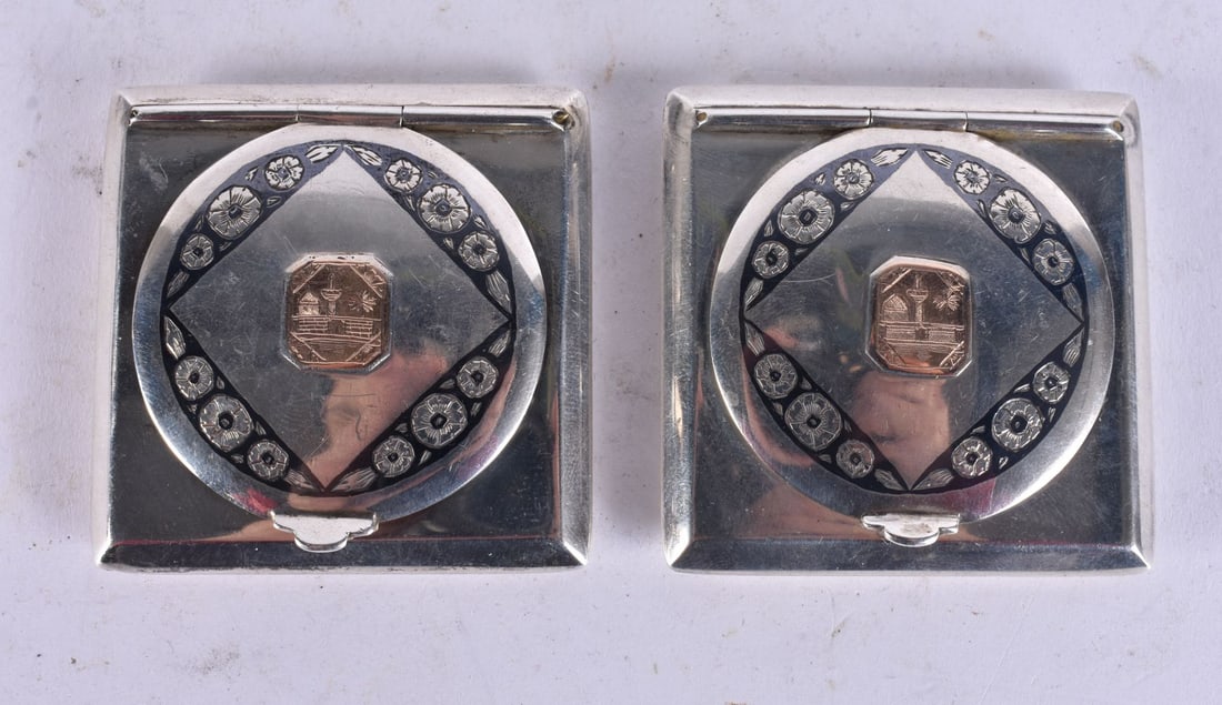 Continental Silver Tourist Powder Compact Iraqi Niello Design w/ Engravings 144g. (2) (1 of 3)