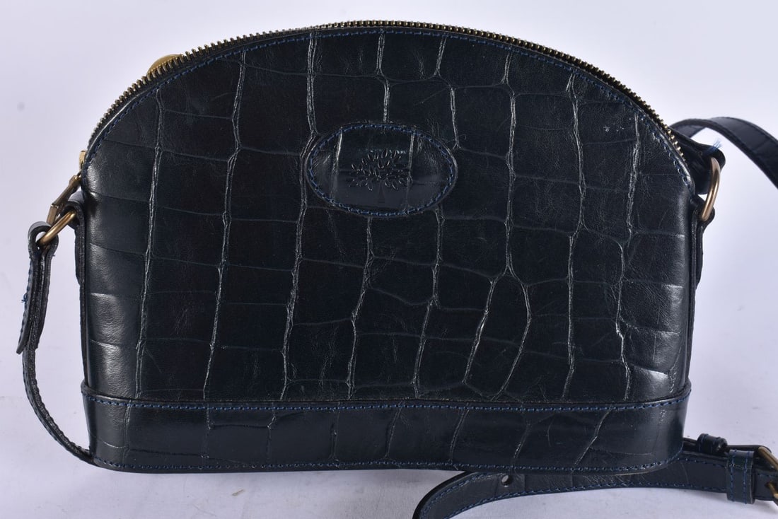 Mulberry Black Croc Embossed Leather Dome Crossbody Bag. 28 cm wide. (1 of 5)