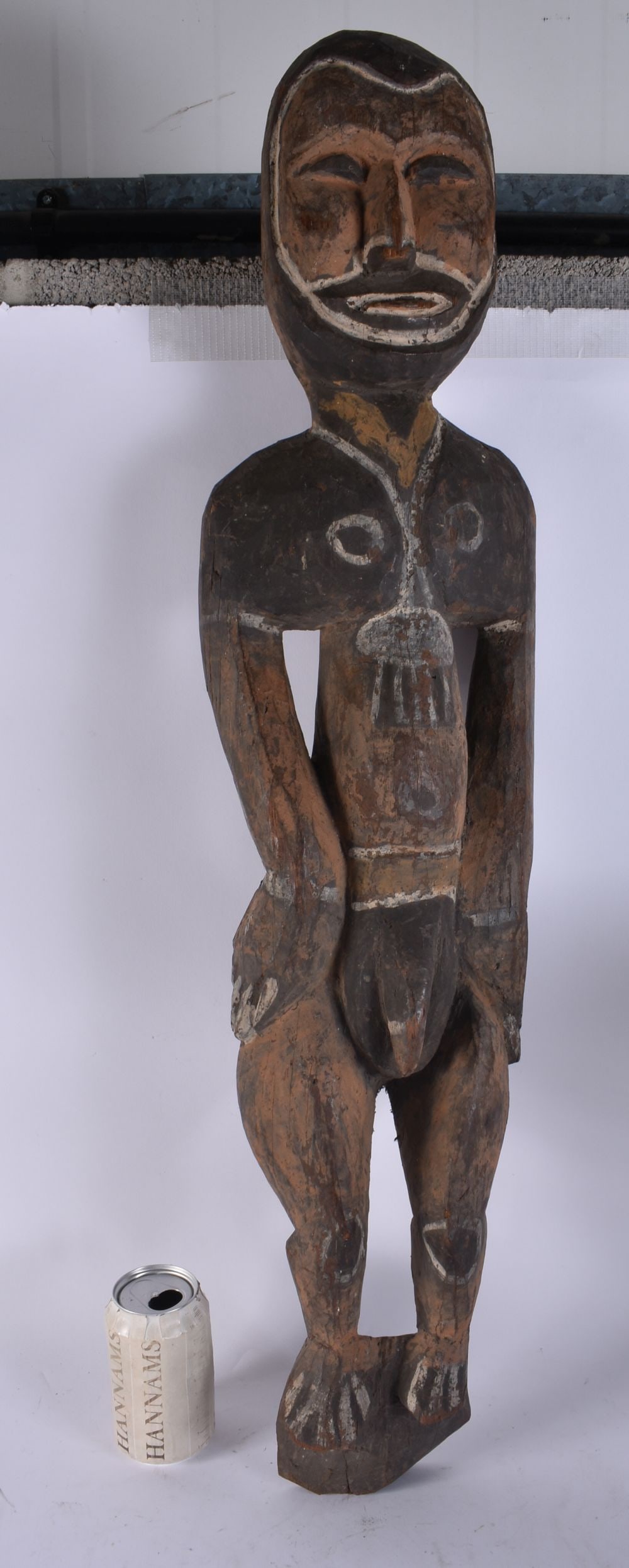A LARGE TRIBAL PAPUA NEW GUINEA SEPIK RIVER WOOD FIGURE. 85 cm x 15 cm. (1 of 7)