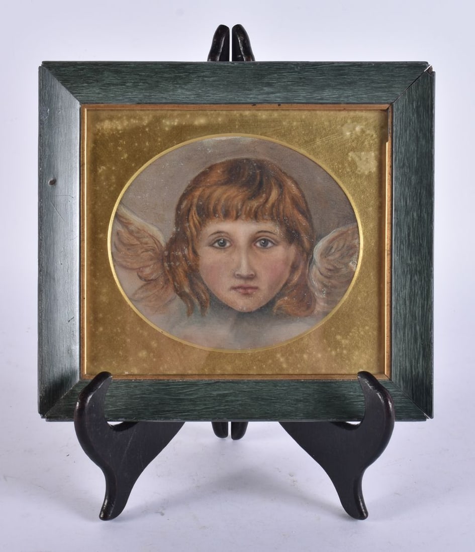 European School (19th Century) Pastel/Watercolour, Angel. 21cm x 18 cm, image 13.5 cm wide. (1 of 5)