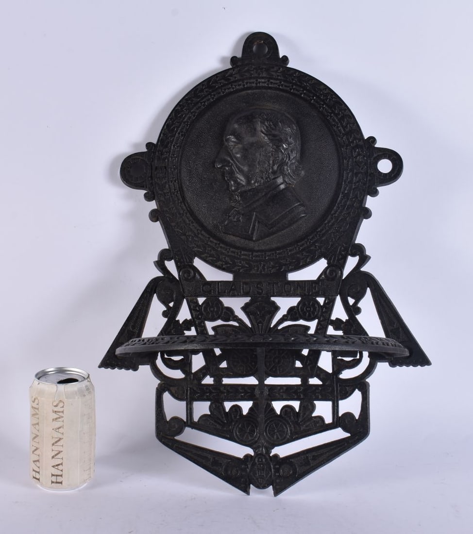 A RARE VICTORIAN AESTHETIC MOVEMENT CAST IRON GLADSTONE SHELF. 48 cm x 28 cm. (1 of 6)