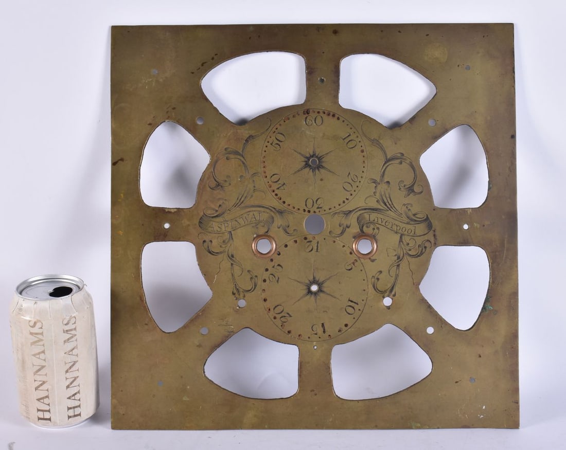 AN EARLY 19TH CENTURY ASPINWAL OF LIVERPOOL MARITIME BRASS CHRONOMETER PANEL. 33 cm square. (1 of 3)