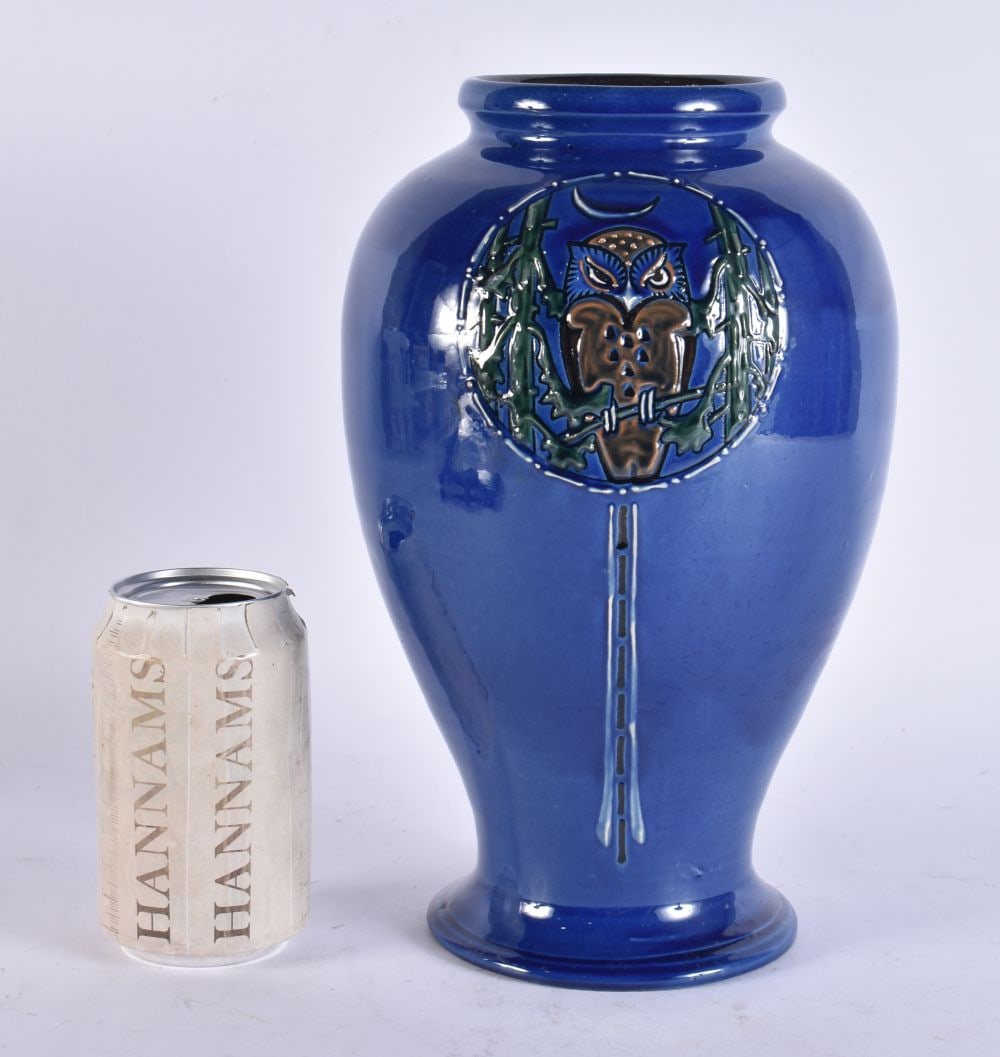 A BRANNUM BARUM POTTERY OWL VASE. 27.5 cm high. (1 of 5)