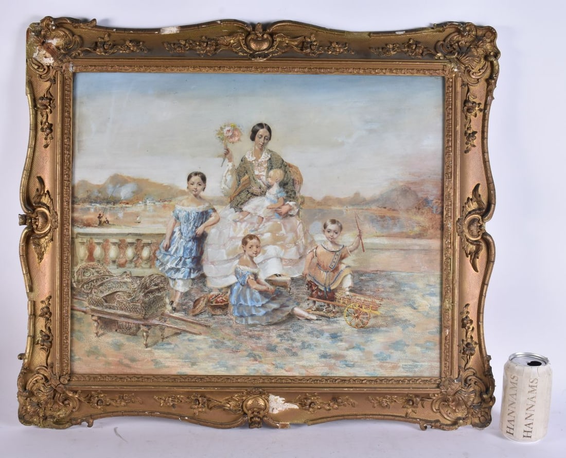 English School (Early 19th Century) Gouache/Pastel, Family portrait, 70 cm x 58 cm, image 54 cm x 44 (1 of 7)