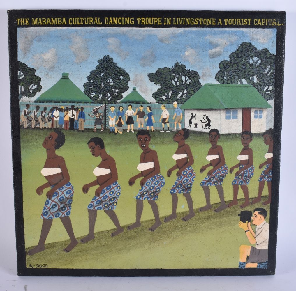 S KAPPATA (C2005) African/Zambian Folk Art, Oil on canvas, Maramba Dancing Troupe. 46 cm x 44 cm. (1 of 6)
