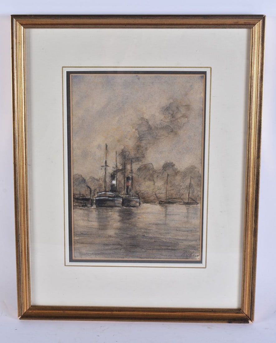 English School (19th/20th Century) Pastel, Maritime scene. 40 cm x 28 cm, image 24.5 cm x 16.5 cm. (1 of 6)