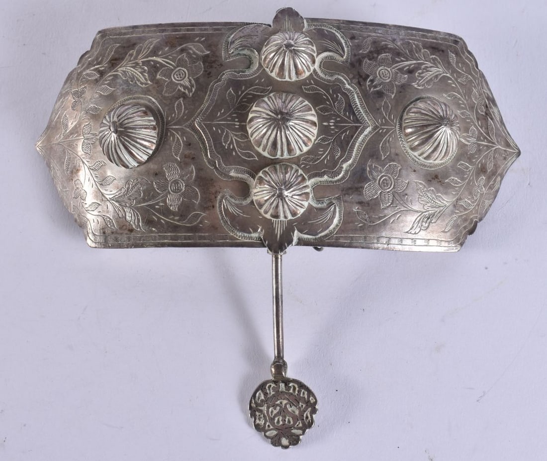 AN UNUSUAL 19TH CENTURY ISLAMIC MIDDLE EASTERN SILVER BUCKLE. 177 grams. 15 cm x 12 cm. (1 of 7)