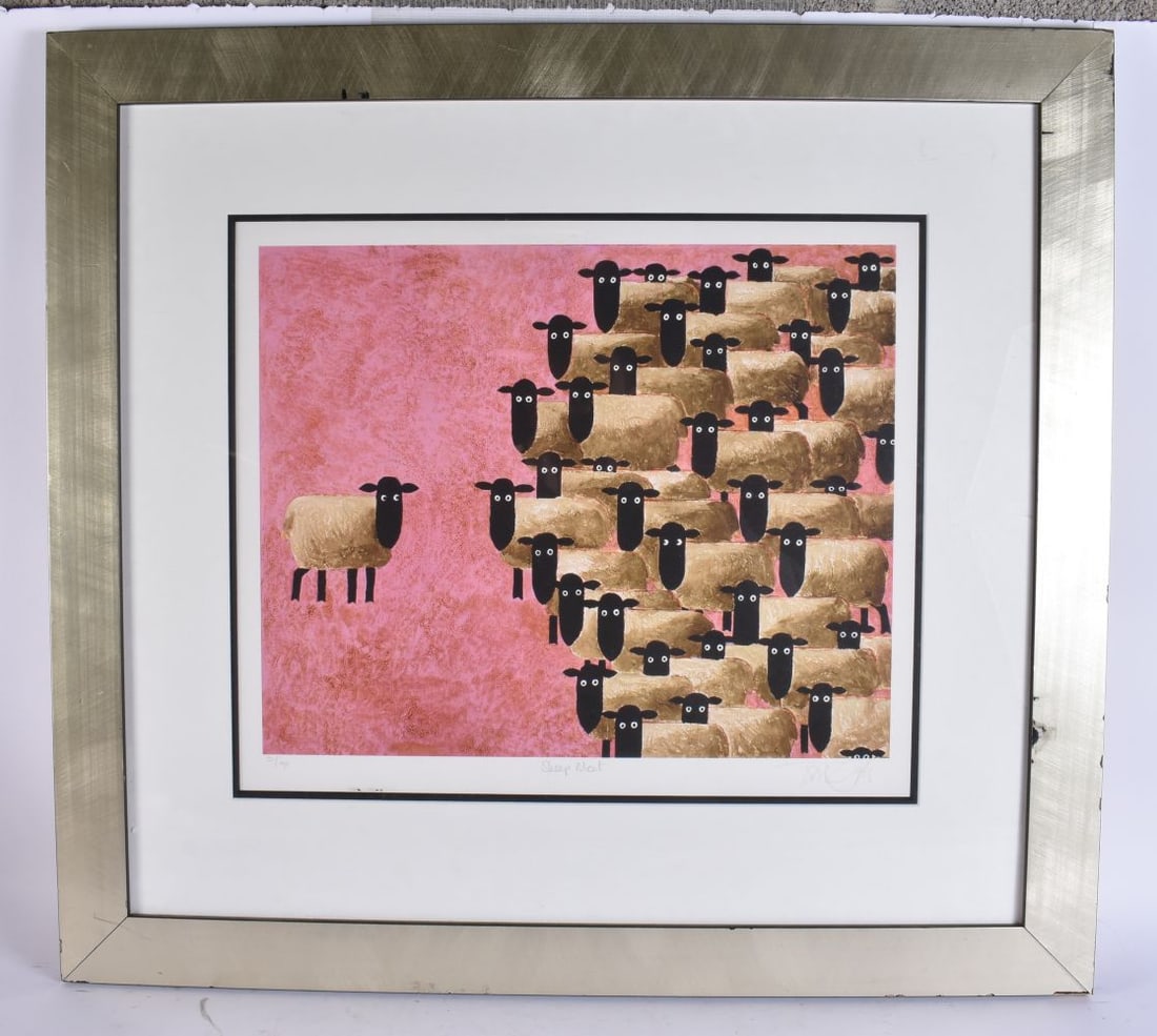 Toni Goffe 'Sheep Meet' Print. 70 cm x 78 cm. (1 of 5)