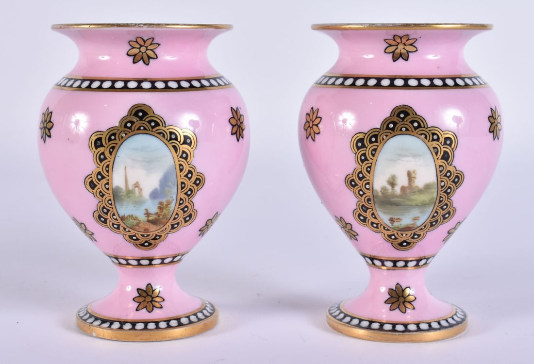 A PAIR OF COALPORT PORCELAIN VASES. 8.75 cm high. (1 of 4)