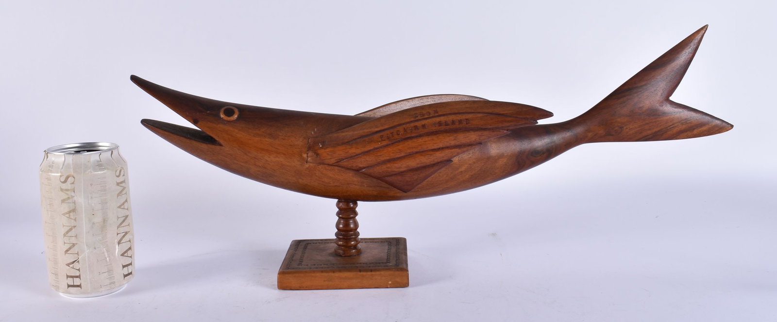 AN UNUSUALLY LARGE PITCAIRN ISLANDS WOOD FISH. 48 cm long. (1 of 5)