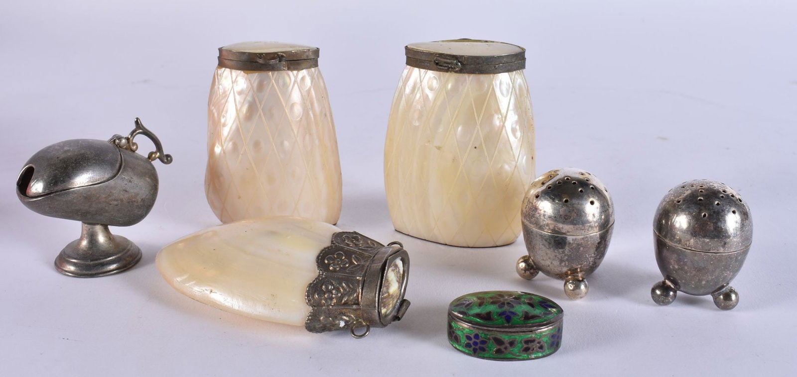 ASSORTED WHITE METAL AND MOTHER OF PEARL WARES. (qty) (1 of 7)