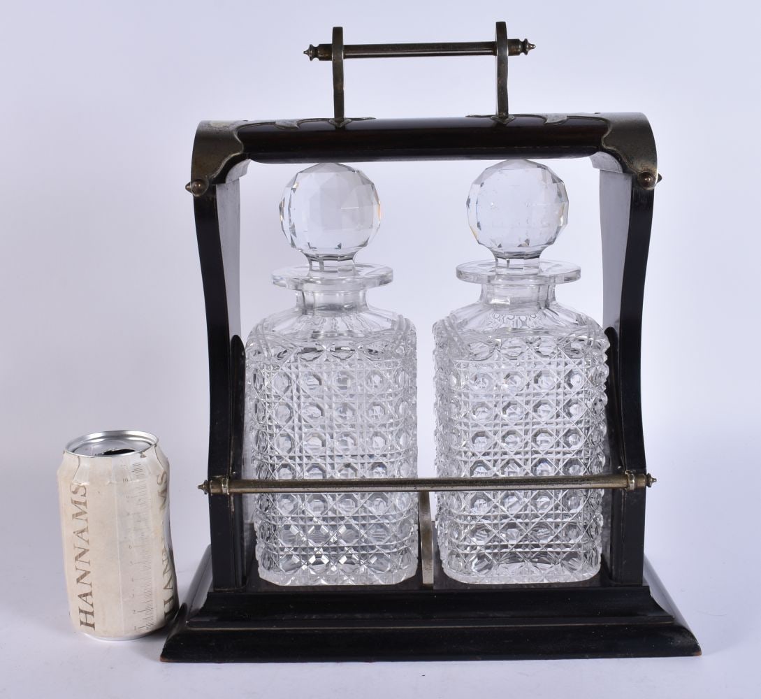 A VICTORIAN COROMANDEL CUT GLASS DECANTER SET. 35 cm x 24 cm. (1 of 11)