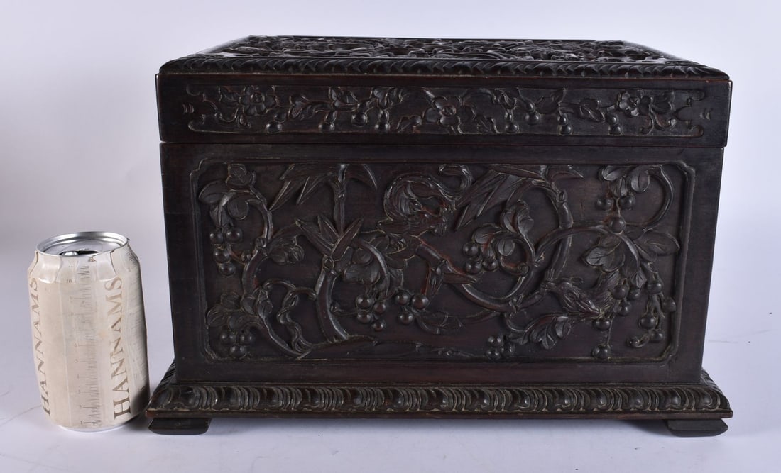 AN UNUSUAL 19TH CENTURY CHINESE HARDWOOD TEA CANISTER Qing, with pewter lining and cover. 35 cm x 24 (1 of 10)