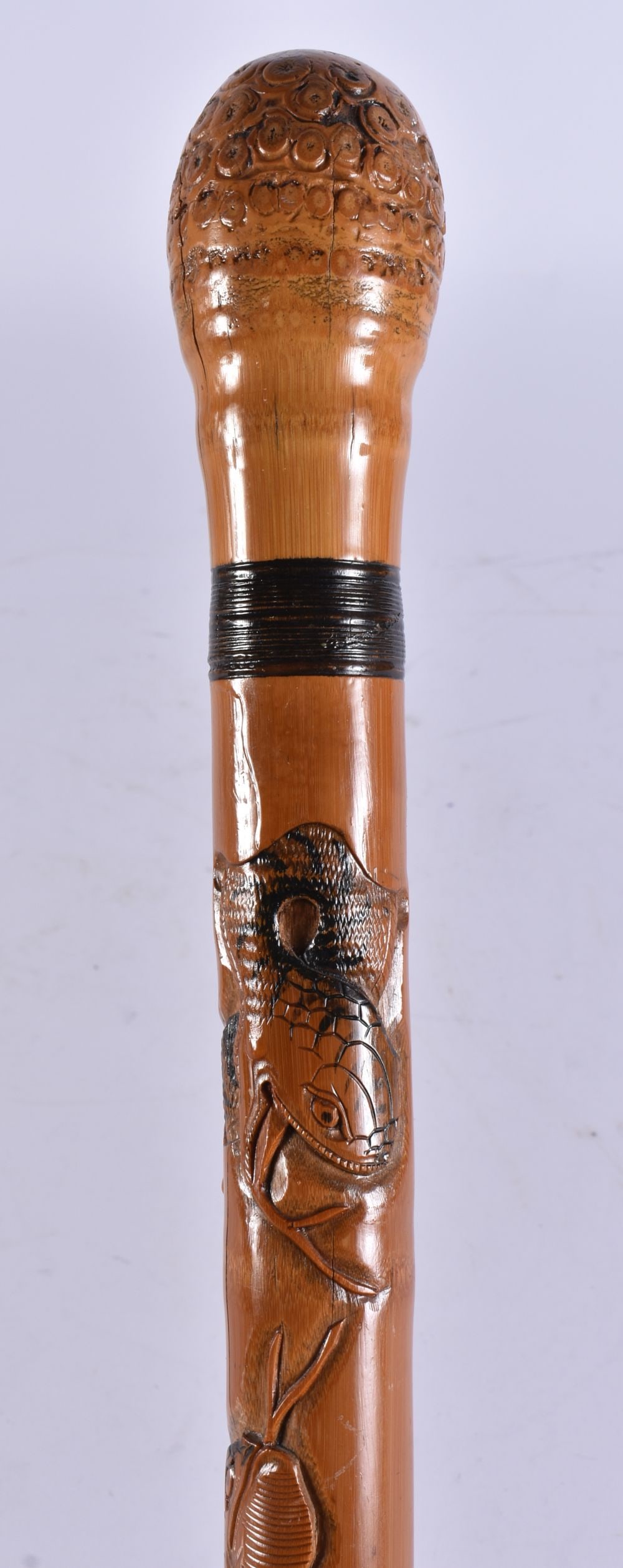 A JAPANESE TAISHO PERIOD BAMBOO SERPENT WALKING CANE. 88 cm long. (1 of 6)