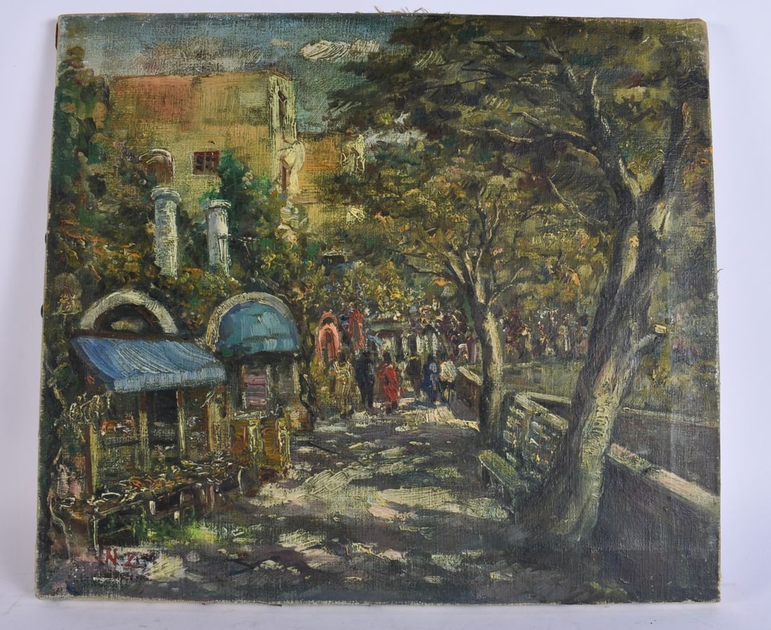 Attributed to Nazmi Ziya (1881-1937) Turkish, Street scene with trees. 45.5 cm x 40.5 cm. (1 of 7)